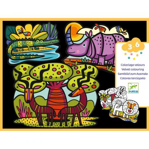 Coloriage velours Animaux de la savane Djeco Ikaipaka jeux &