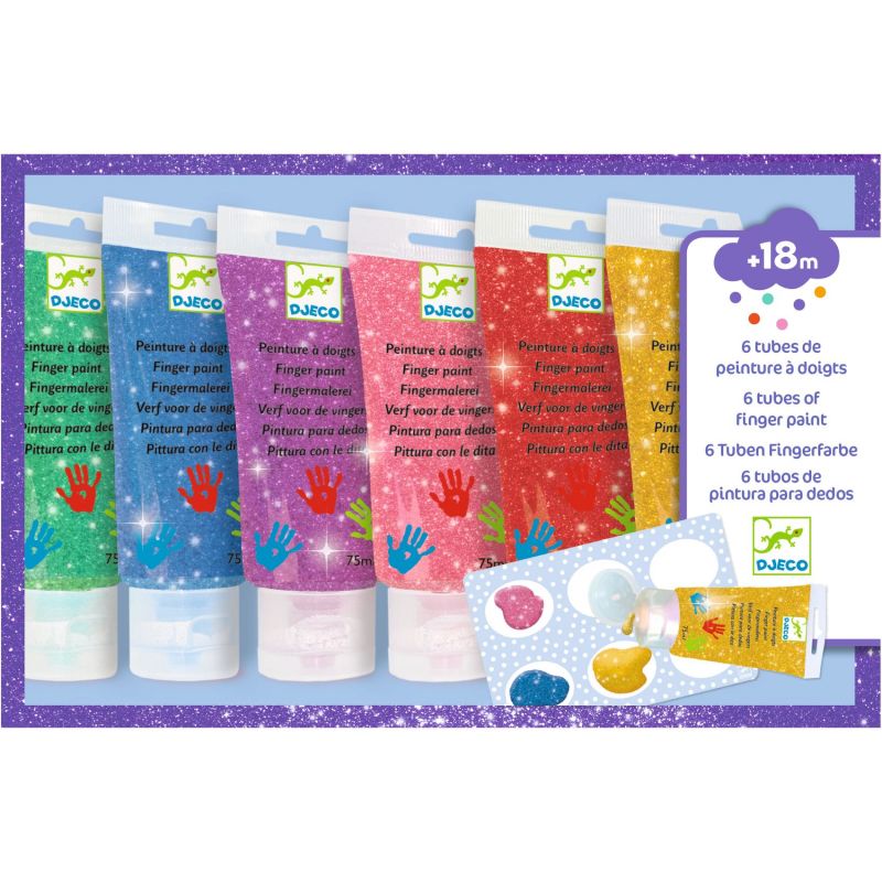 6 tubes Peinture à doigts Paillettes Djeco Ikaipaka jeux &