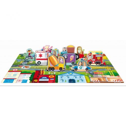 Puzzle 40p Q-BOX - Les Vehicules + livre Sassi Ikaipaka jeux &