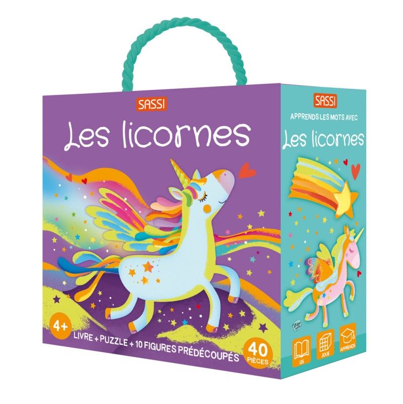 Puzzle 40p Q-Box Les Licornes + livre Sassi Ikaipaka jeux &