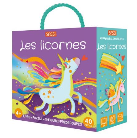 Puzzle 40p Q-Box Les Licornes + livre Sassi Ikaipaka jeux &