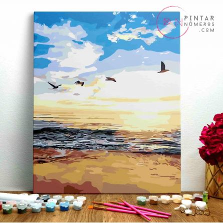 Peinture aux numéros Couché de Soleil avec Mouettes Pintar