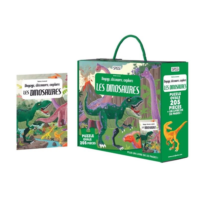 Puzzle 200p + livre Les Dinosaures Sassi Ikaipaka jeux & jouets