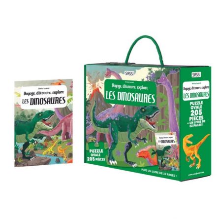 Puzzle 200p + livre Les Dinosaures Sassi Ikaipaka jeux & jouets