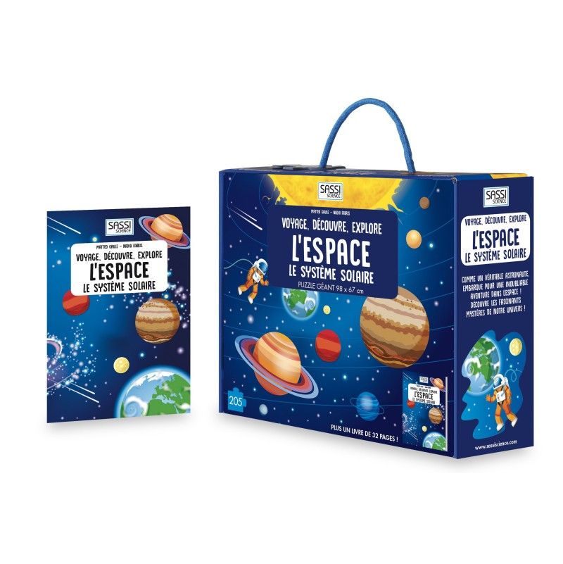 Puzzle 200p + livre L'Espace, Le Système Solaire Sassi Ikaipaka