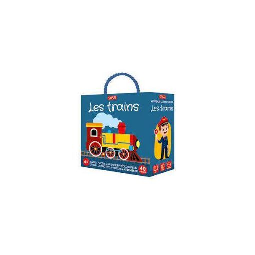 Puzzle 40p Q-Box Les Trains + livre Sassi Ikaipaka jeux &