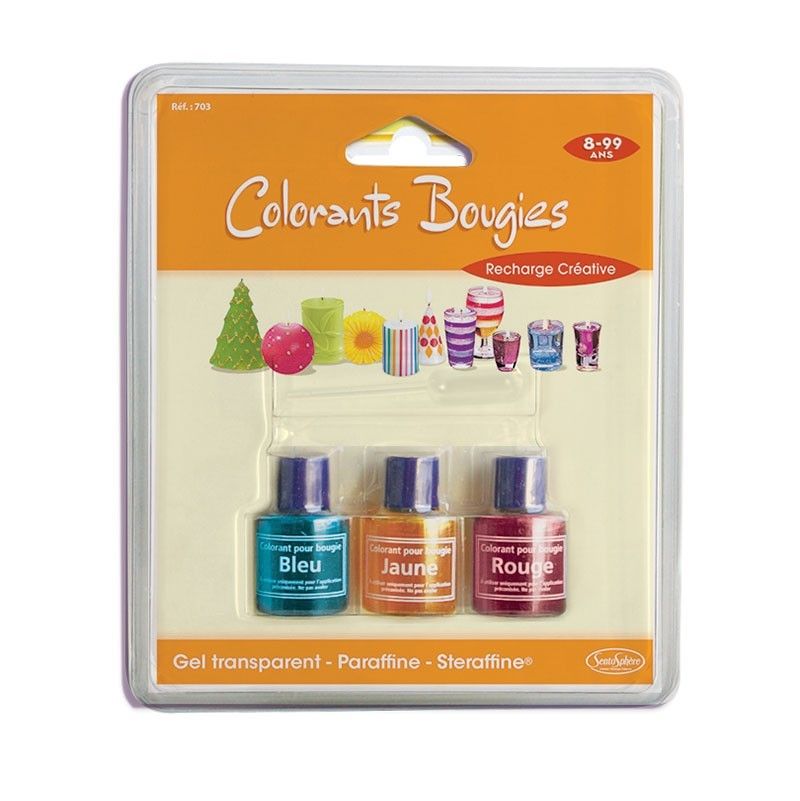 3 colorants pour Bougies bleu jaune rouge Sentosphere Ikaipaka