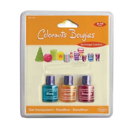 3 colorants pour Bougies bleu jaune rouge Sentosphere Ikaipaka