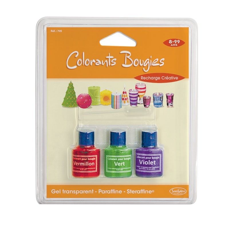3 Colorants Bougies Violet vert vermillon Sentosphere Ikaipaka