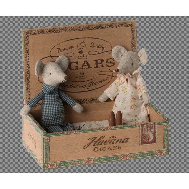 GrandMa & GrandPa Souris in CigarBox Maileg Ikaipaka jeux &