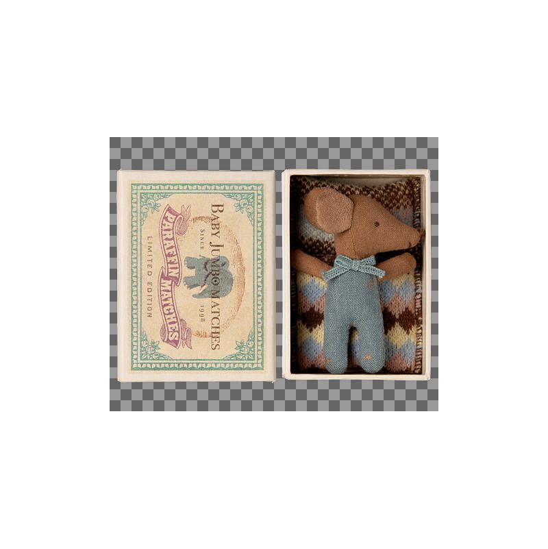 Maïleg Bébé Souris qui dort in MatchBox Bleu Maileg Ikaipaka