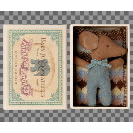 Maïleg Bébé Souris qui dort in MatchBox Bleu Maileg Ikaipaka