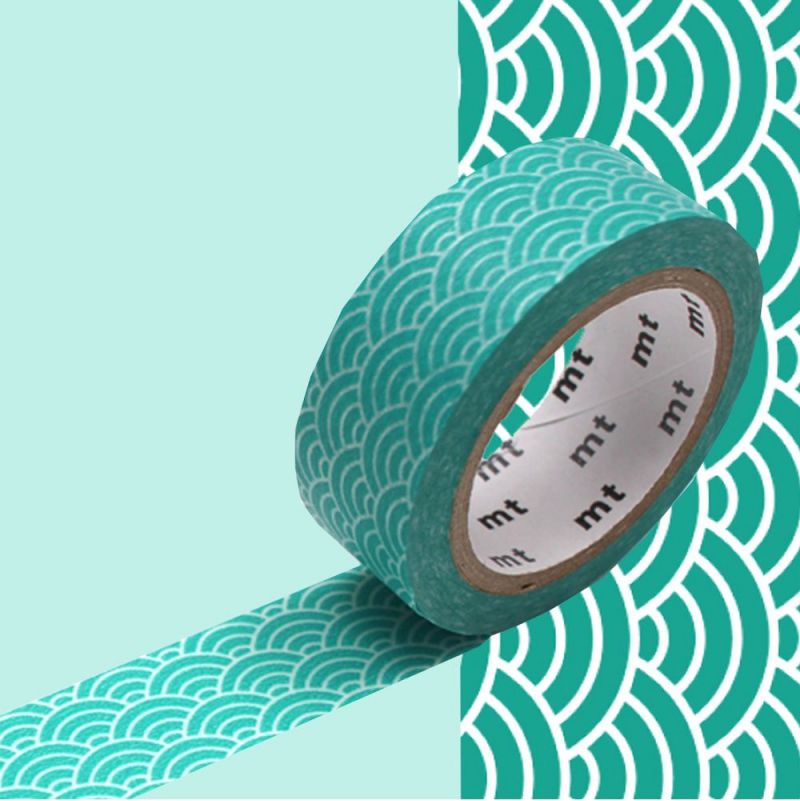 Masking Tape Motif Vague Seigaiha Vert Oz Ikaipaka jeux &