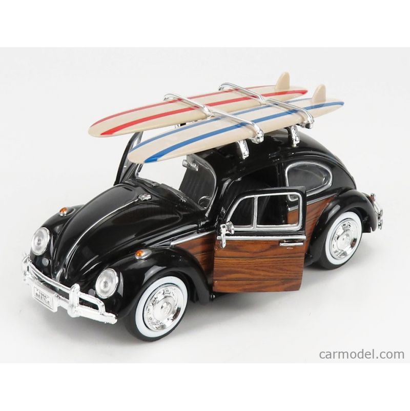 Voiture miniature Coccinelle Noire et Marron avec surf 1/24 