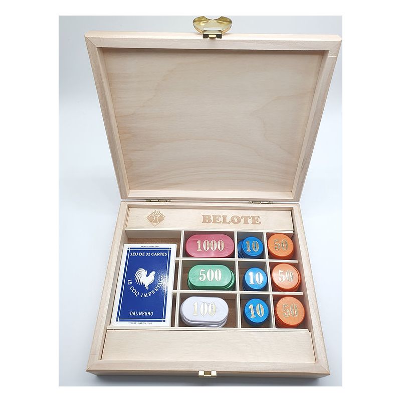 Belote: Coffret en Bois de 90 jetons Chavet Jeux Chavet