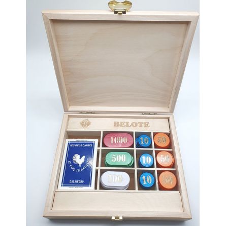 Belote: Coffret en Bois de 90 jetons Chavet Jeux Chavet