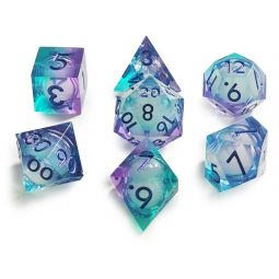 Set de 7 dés Stardust Bleu et Violet paillettes mouvantes