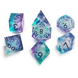 Set de 7 dés Stardust Bleu et Violet paillettes mouvantes