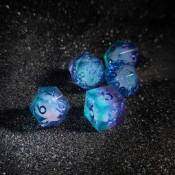 Set de 7 dés Stardust Bleu et Violet paillettes mouvantes