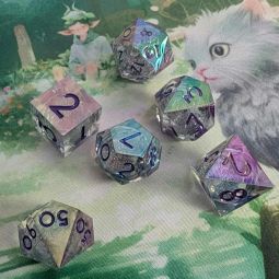 set de 7 dés Stardust Iridescent paillettes mouvantes