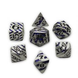 Set de 7 dés Lines Nickel Paillettes bleues Répliquant Ikaipaka