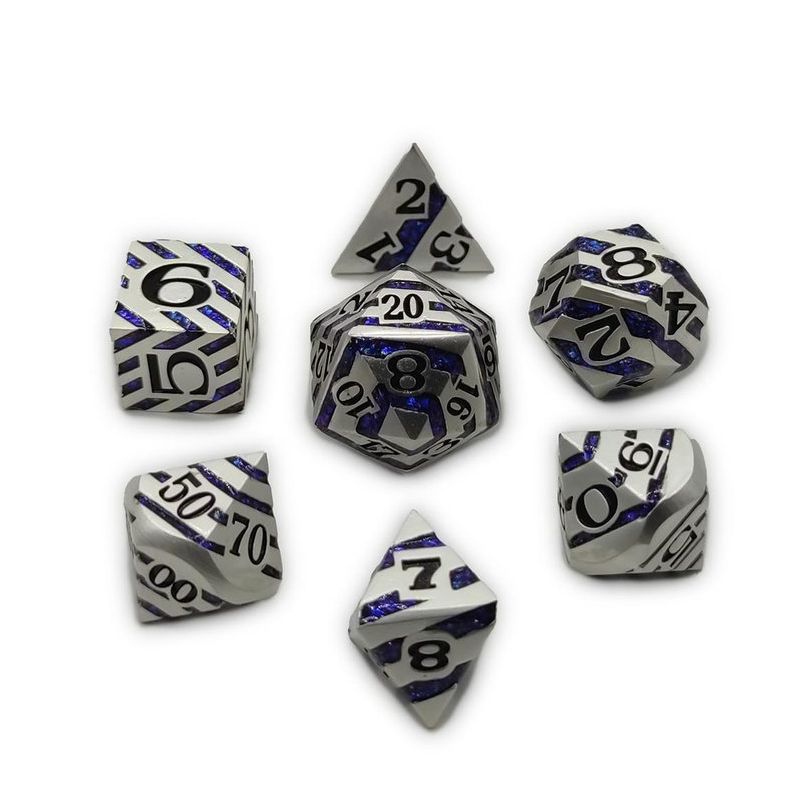 Set de 7 dés Lines Nickel Paillettes bleues Répliquant Ikaipaka