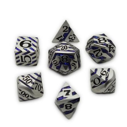 Set de 7 dés Lines Nickel Paillettes bleues Répliquant Ikaipaka