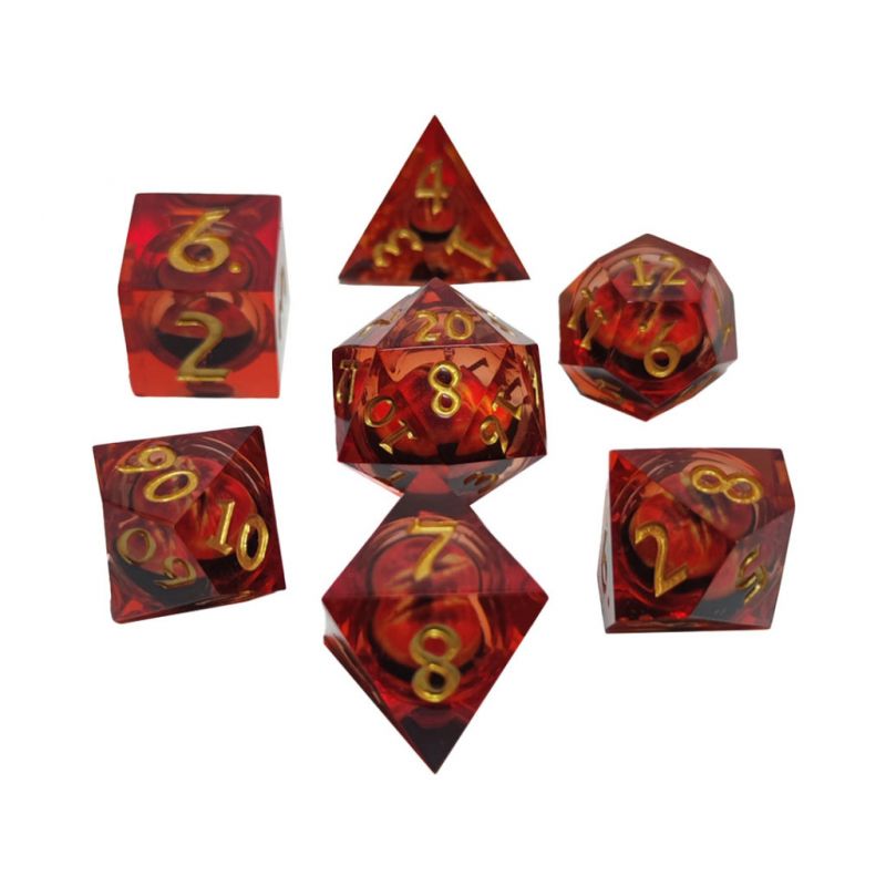 Set de 7 dés Oeil de Dragon mouvant Orange Répliquant Ikaipaka