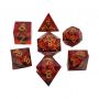 Set de 7 dés Oeil de Dragon mouvant Orange Répliquant Ikaipaka