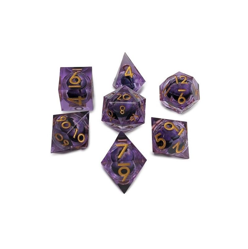 Set de 7 dés Œil de Dragon mouvant Violet Répliquant Ikaipaka