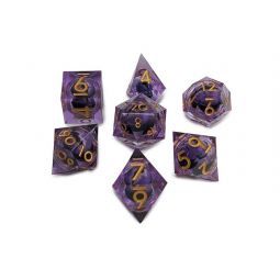 Set de 7 dés Œil de Dragon mouvant Violet Répliquant Ikaipaka