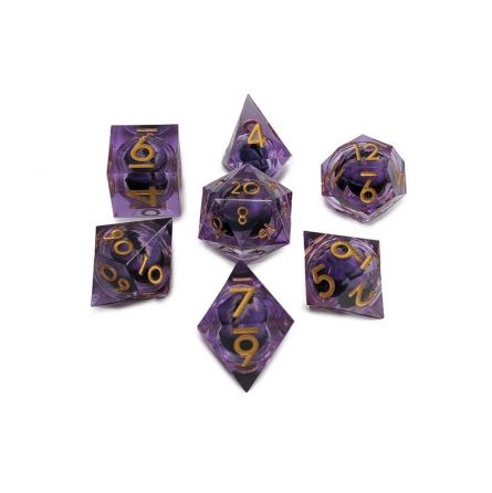 Set de 7 dés Œil de Dragon mouvant Violet Répliquant Ikaipaka