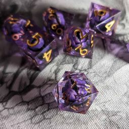 Set de 7 dés Œil de Dragon mouvant Violet Répliquant Ikaipaka