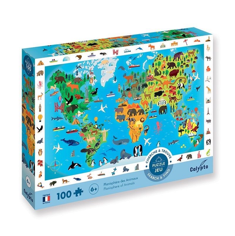 Puzzle 100p Planisphère des Animaux Sentosphere Ikaipaka jeux &