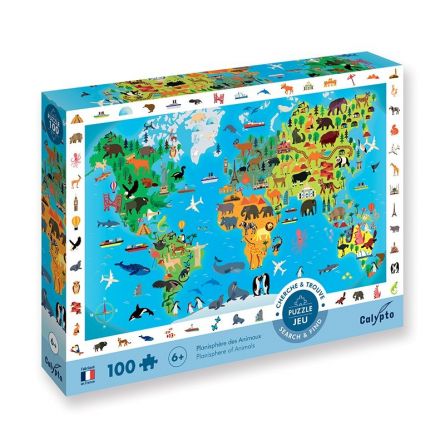 Puzzle 100p Planisphère des Animaux Sentosphere Ikaipaka jeux &