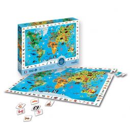 Puzzle 100p Planisphère des Animaux Sentosphere Ikaipaka jeux &