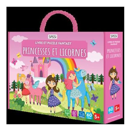Puzzle 100p + livre Princesses et licornes Sassi Ikaipaka jeux