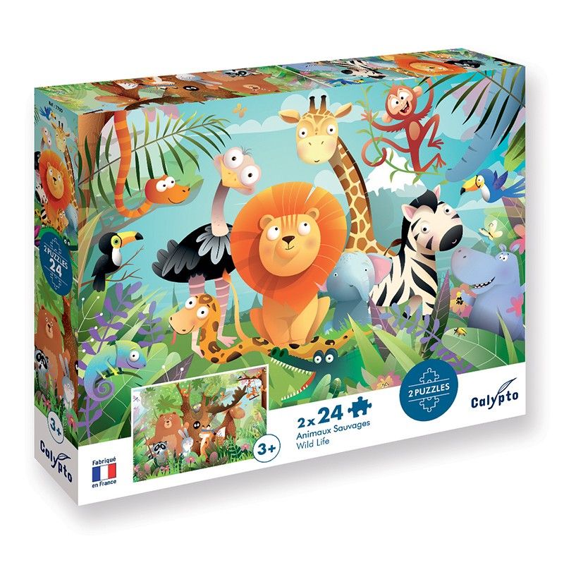 Puzzle 24p X 2 Animaux Sauvages Sentosphere Ikaipaka jeux &