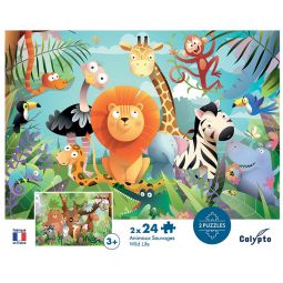 Puzzle 24p X 2 Animaux Sauvages Sentosphere Ikaipaka jeux &