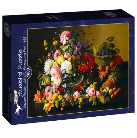 Puzzle 1000p Severin Roesen - Nature morte, fleurs et fruits