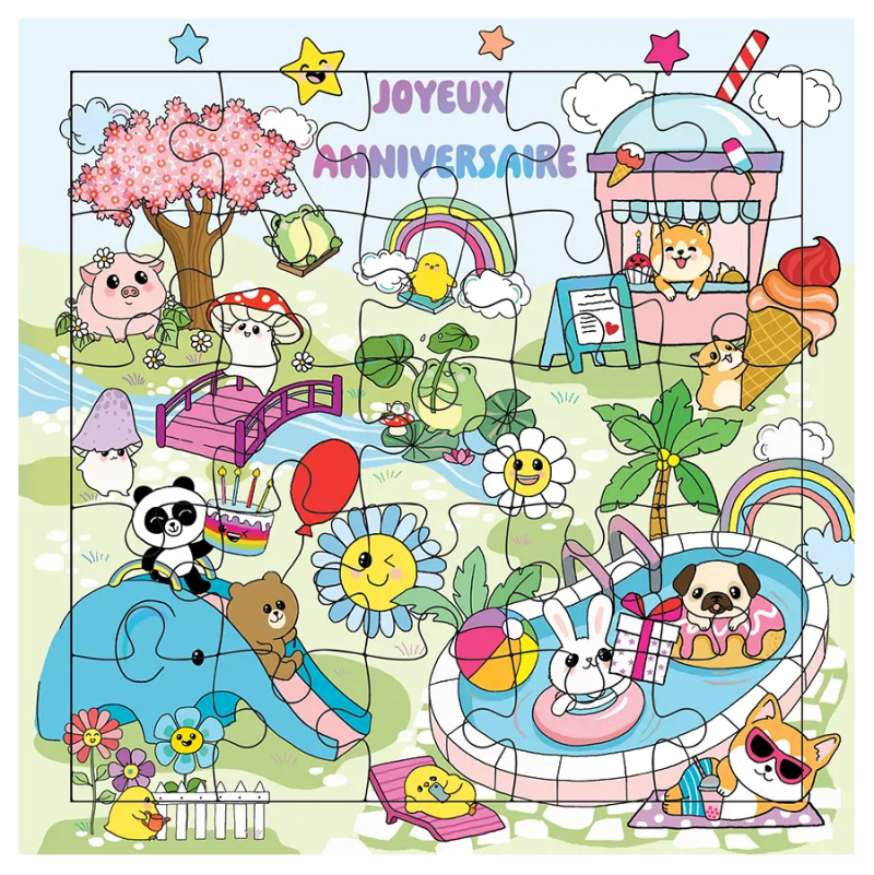 Carte Puzzle Anniversaire Kawaï Cartes d'ART Ikaipaka jeux &