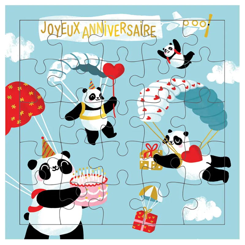 Carte Puzzle Anniversaire Pandas Cartes d'ART Ikaipaka jeux &