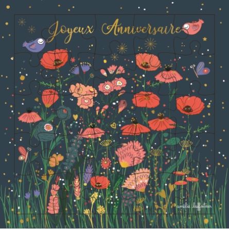 Carte Puzzle Anniversaire Coquelicots Cartes d'ART Ikaipaka