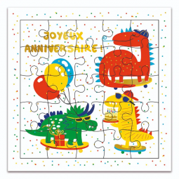 Carte Puzzle Anniversaire Dinos Rigolos Cartes d'ART Ikaipaka