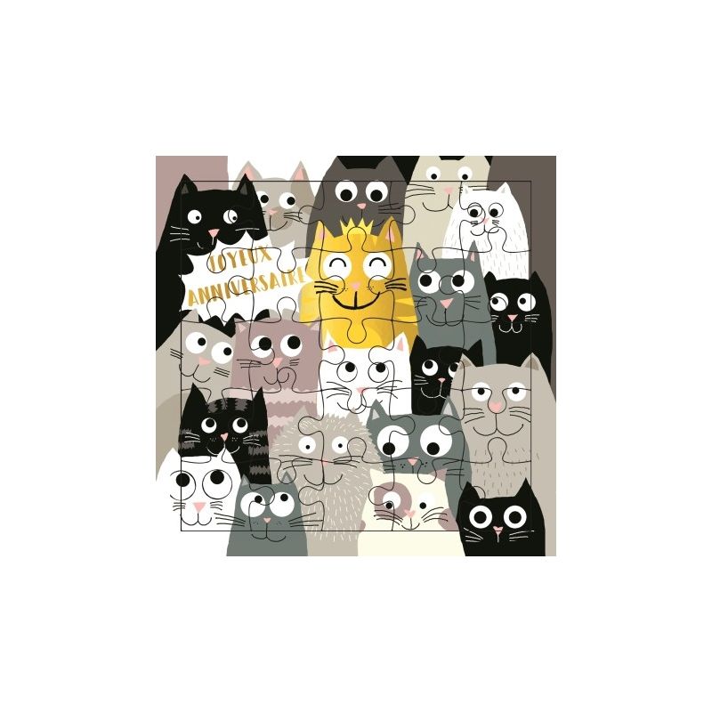 Carte Puzzle Anniversaire Mille Chats Cartes d'ART Ikaipaka