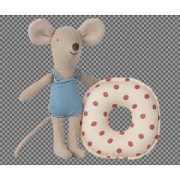 Maïleg Souris petite sœur bleue avec bouée pois rouges Maileg