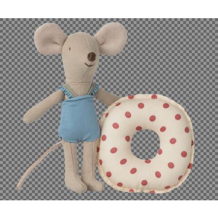 Maïleg Souris petite sœur bleue avec bouée pois rouges Maileg