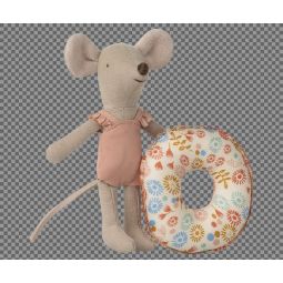 Maïleg Souris petite Soeur rose avec bouée à fleurs Maileg