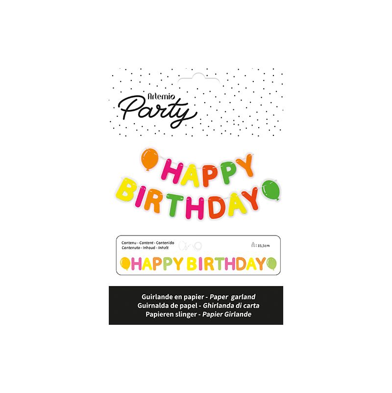 Guirlande Carton Happy Birthday Fluo Artemio Ikaipaka jeux &