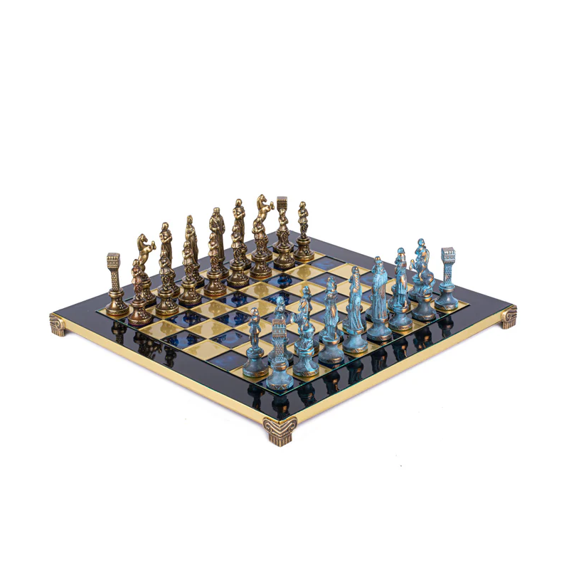 Jeu d'Echecs "Renaissance" bleu-marron 36 cm Manopoulos